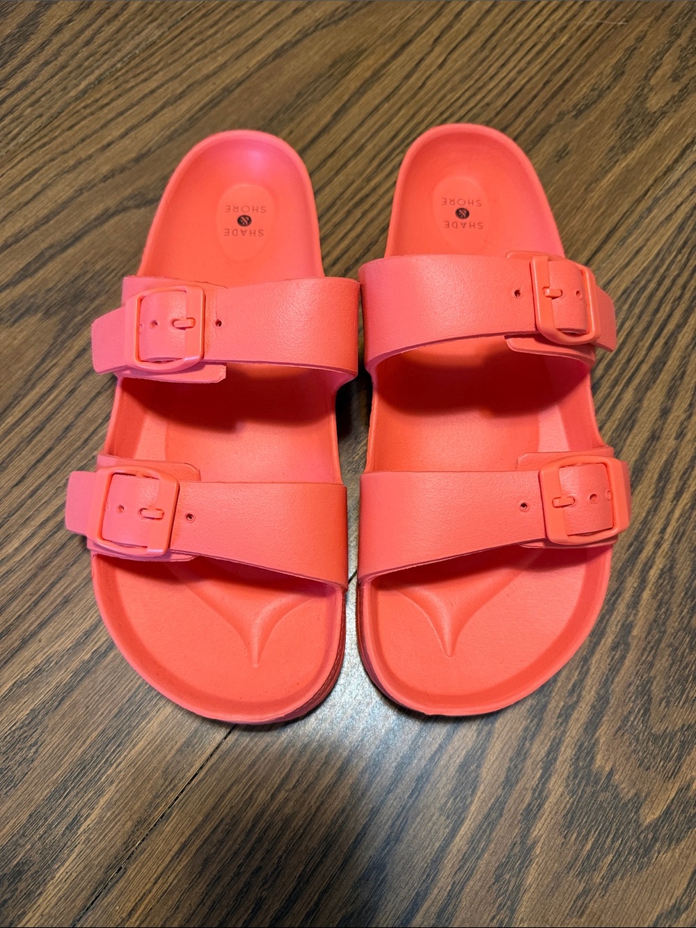 Coral Double-Buckle Slide Sandals
